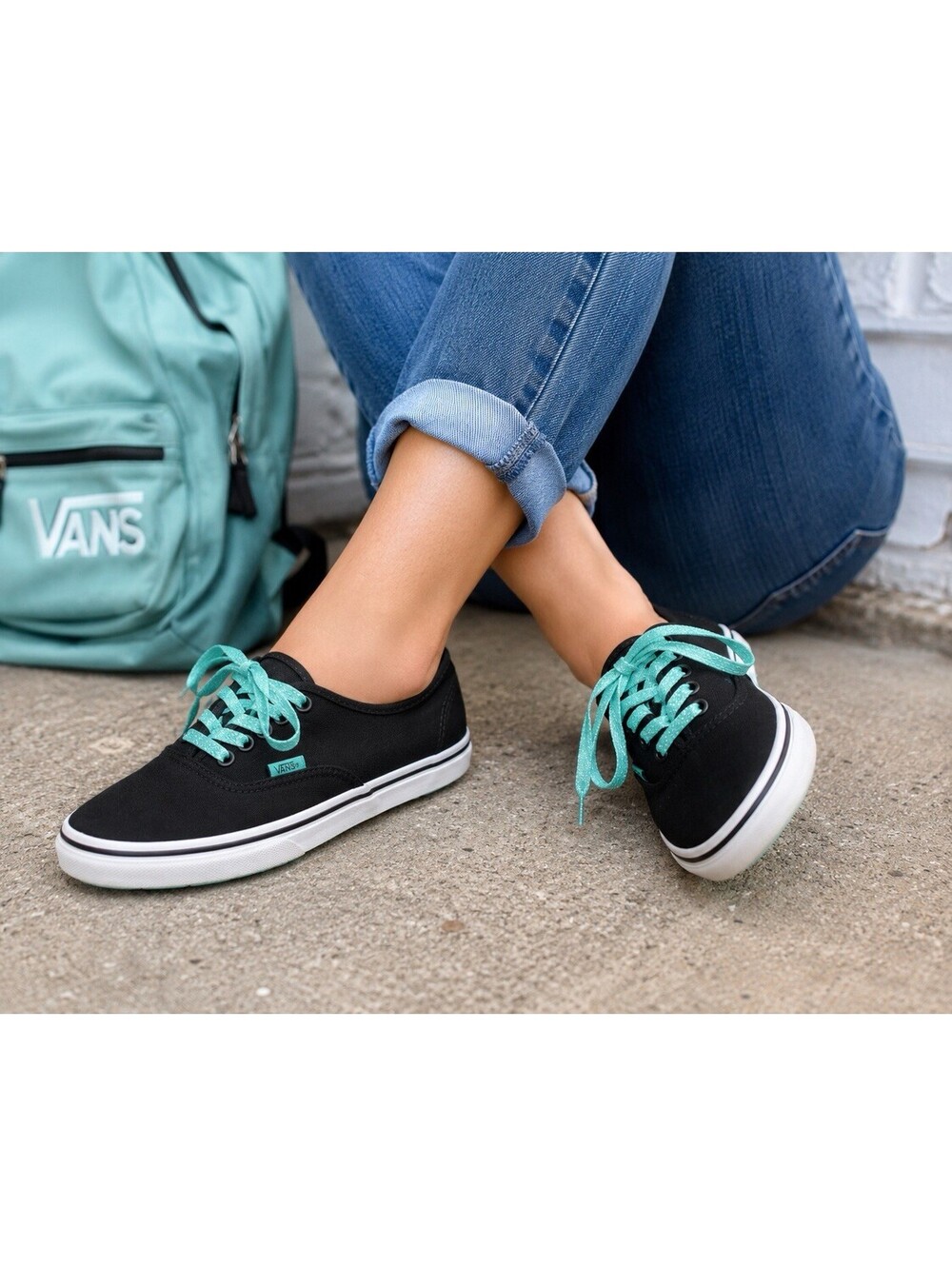 Vans Authentic Women’s 8 Black Aqua Glitter Lace Canvas Sneakers